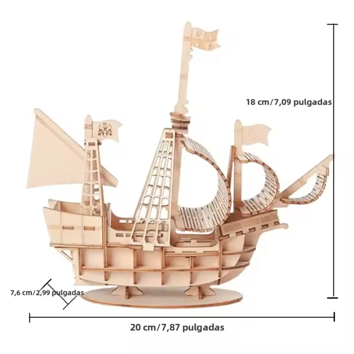Puzzle De Madera 3D De Barco Con Sails 1PC Modelo De Montaje DIY Decoración De Escritorio Regalo De Manualidades De Madera - 1