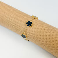 Pulsera Ajustable De Acero Inoxidable Con Doble Lado Y Cinco Hojas De Four Leaf Gold Plated Para Mujer Joyería De Moda - details 1