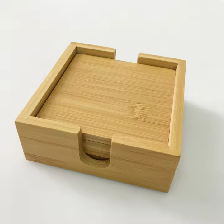 Juego De 4 Tapetes Para Bebidas De Bambú Con Porta-Tapetes Ecológico Para Mesas De Café Cerveza Material De Madera - 1
