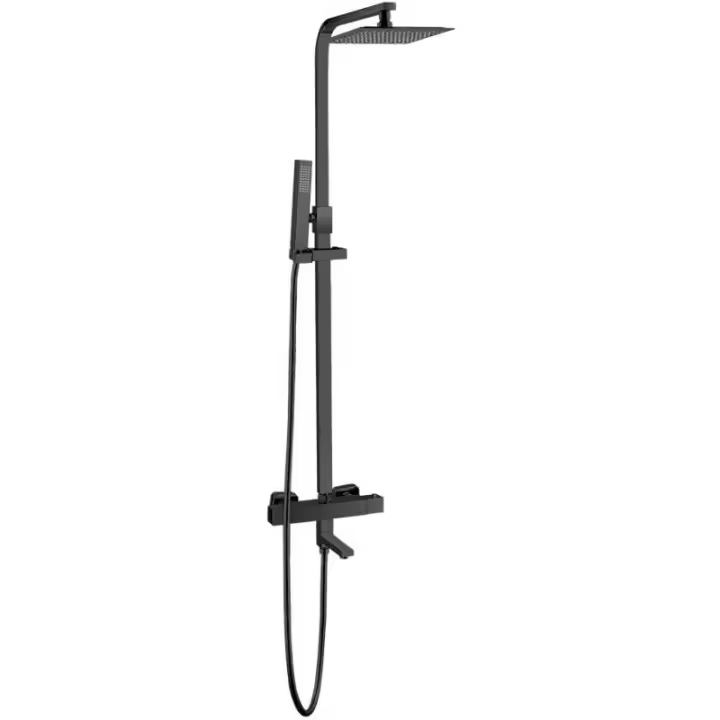 VALAZ Barra de ducha/bañera termostática cuadrada negro mate Serie Segura - 20cm - 1