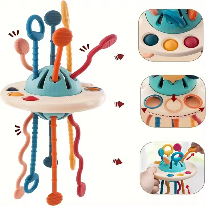 Juguete Sensorial De Silicona Alimentaria UFO Para Bebés Actividad De Pulsera Y Pull Montessori Juguete De Viaje Para Niños De 6 a 18 Meses - 1