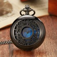 Reloj De Bolsillo Cuarzo Con Dial Azul Estrellado Romano Para Hombres Mujeres Y Niños Caja De Aleación Negro Y Plateado - details 1