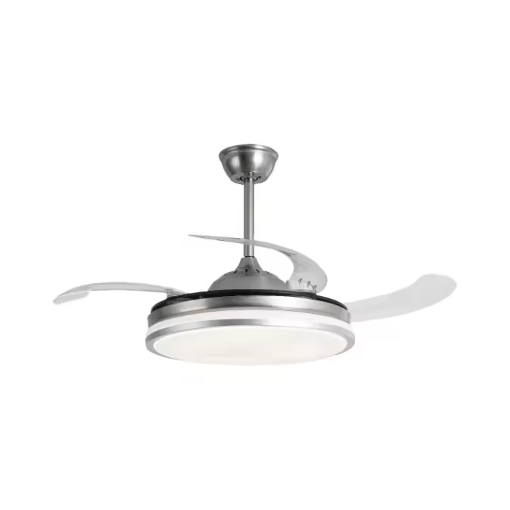 NARVI Ventilador de techo de METAL color satinado, 3 Palas retráctiles , Motor DC 30W, Luz LED 45W x2 Regulable en Intensidad y Color.   Con Memoria y Mando a distancia. REF. MORAIRA 7285 SN - 1
