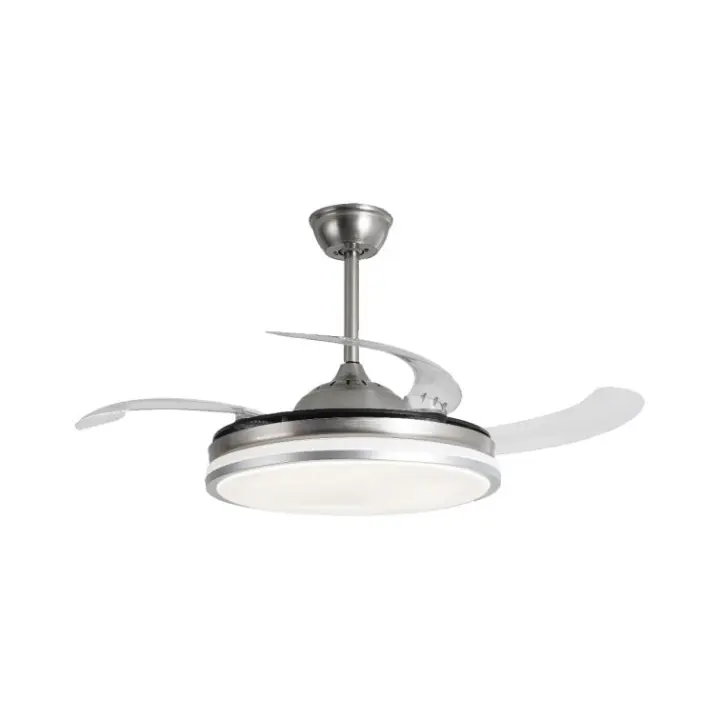 NARVI Ventilador de techo de METAL color satinado, 3 Palas retráctiles , Motor DC 30W, Luz LED 45W x2 Regulable en Intensidad y Color.   Con Memoria y Mando a distancia. REF. MORAIRA 7285 SN - 1