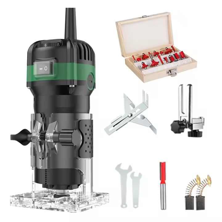 Fresadora de Madera 800W, Rebajadora Eléctrica 6.35mm(1/4 pulgada) 33000r/min con Función de Control de 6 Velocidades, Efecto Aislante, Fuerza Poderosa para Ranurado Rectificadora - 1