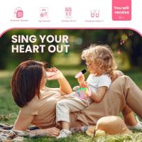 Máquina de karaoke para niños adultos, mini altavoz portátil Bluetooth con 2 micrófonos inalámbricos, juguetes para niños regalos de cumpleaños fiesta familiar en casa (rosa) - details 3