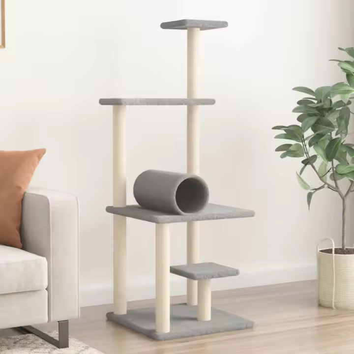 vidaXL Rascador para Gatos con Postes de Sisal Árbol Torre 136 cm Color Crema,  Gris claro,  Gris oscuro y mas - 1