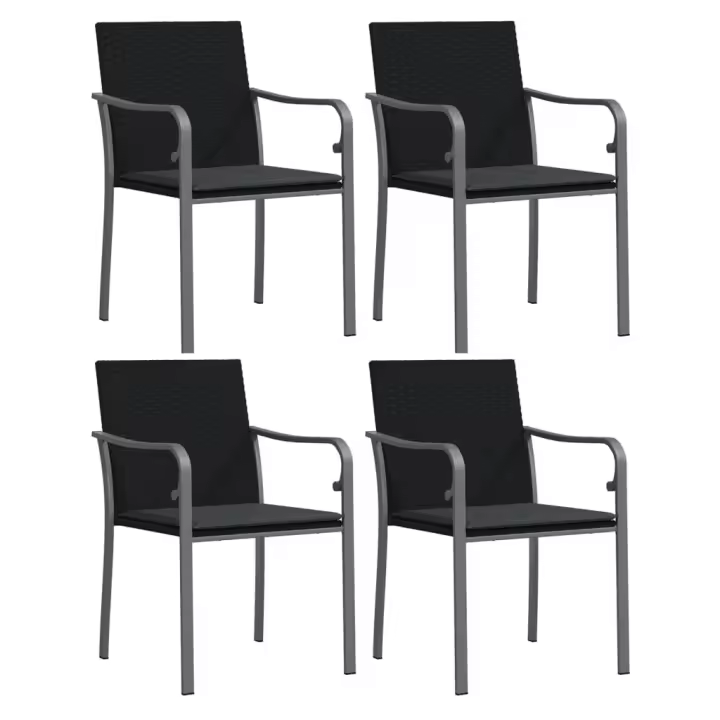 vidaXL Sillas jardín y cojines 4 uds ratán sintético negro 56x59x84 cm - 1