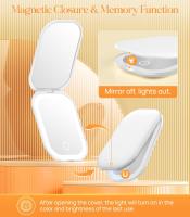 Espejo de maquillaje de viaje iluminado con luz y aumento 1X/2X, atenuación continua y luces ajustables de tres colores, batería recargable y tamaño compacto para llevar en el bolso y para uso portátil - Blanco - details 4