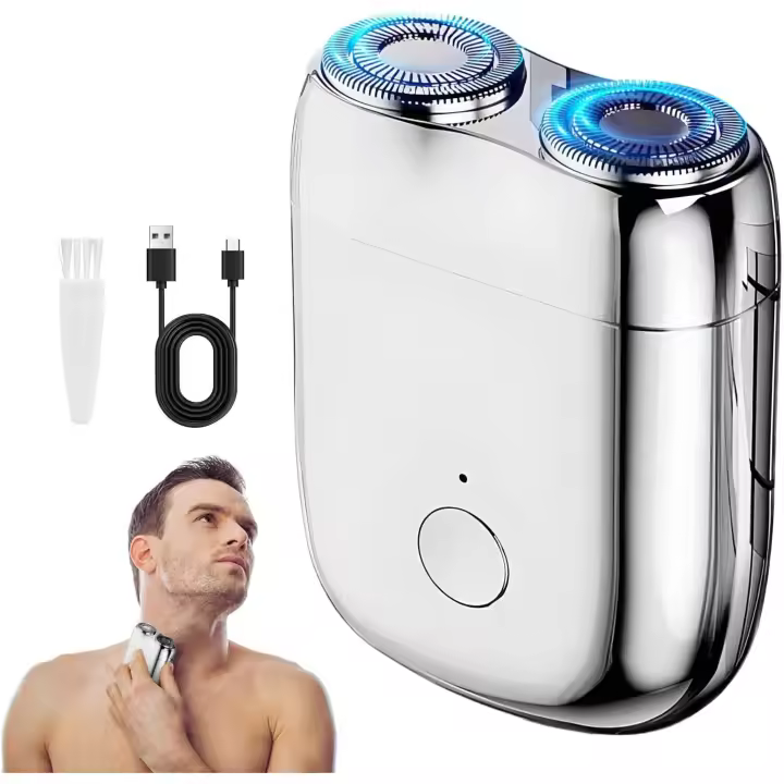 Mini afeitadora eléctrica de doble cabezal, modelo 2025, afeitadora de bolsillo con USB para hombres, lavable, recargable, resistente al agua (azul-B) - 1