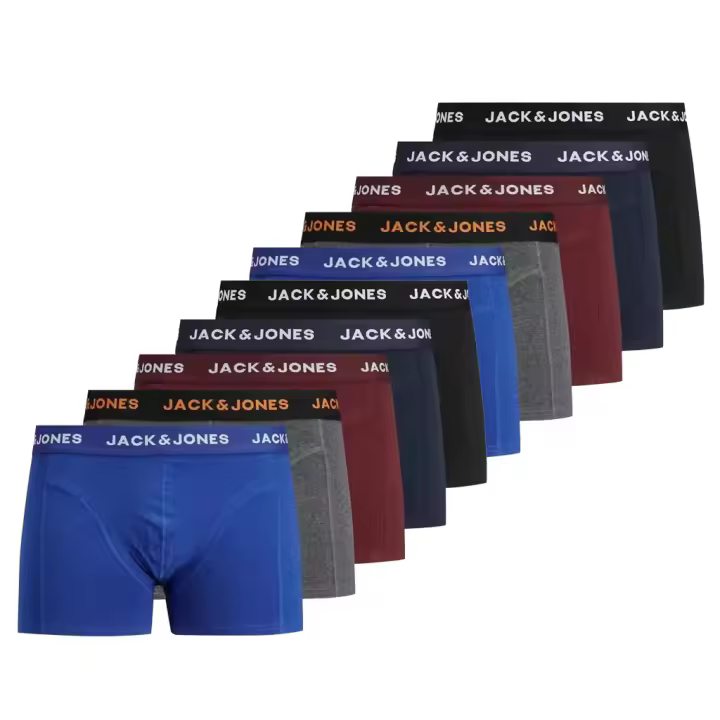 Jack & Jones Hombre Pack 10 unids Boxer Calzoncillos Serie Trunks, cintura elástica, logo en cintura,  composición 95% algodón y 5% elastano , muy suaves Moda Casual Informal - 1