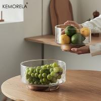 Bol De Frutas De Vidrio Creativo Con Base De Madera Para Ensalada Snacks Popcorn Nueces Contenedor De Almacenamiento Para Hogar Navidad - details 0