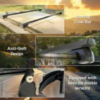 Barras de techo de coche transversales de 135 cm, porta-Bajos bloqueables 2 llaves suministradas, aleación de aluminio, compatible con rieles laterales elevados de 120 cm, color negro - details 2