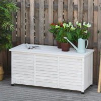 Outsunny Baúl de Almacenaje Exterior 284L Arcón de Jardín de Madera Impermeable con Tapa Abrible y Diseño Persiana 127x56x60 cm Blanco - details 1