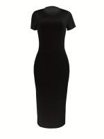 Camiseta De Mujer Para Vestido Largo Negro Talla Grande XS-5XL Estilo Casual Manga Regular Silueta Ajustada Y Flared - details 3