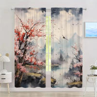 2pcs Cortina De Pared Paisajística Para Decoración De Hogar Tratamiento De Ventana Para Dormitorio Oficina Cocina Sala De Estar Con Bolsa De Rodamiento - details 5