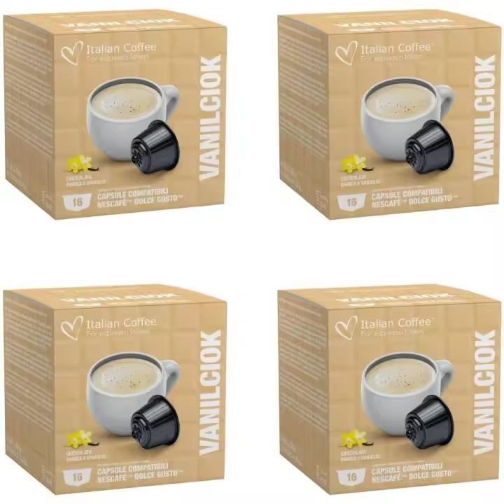 ( 4 x 16 ) 64 Capsulas Chocolate Blanco Sabor Vainilla -Compatibles Dolce Gusto - 1