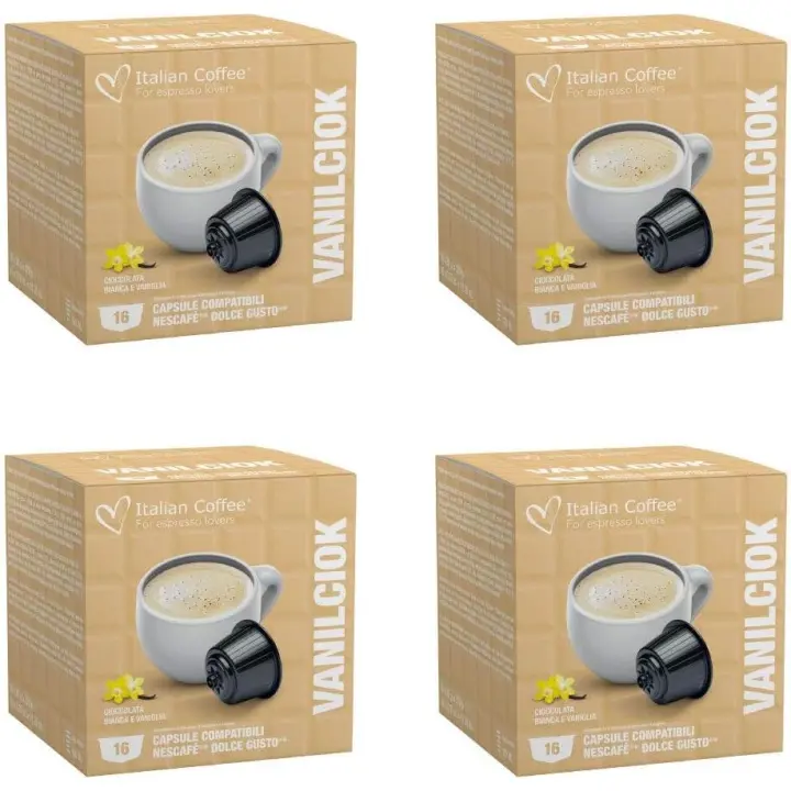 ( 4 x 16 ) 64 Capsulas Chocolate Blanco Sabor Vainilla -Compatibles Dolce Gusto - 1