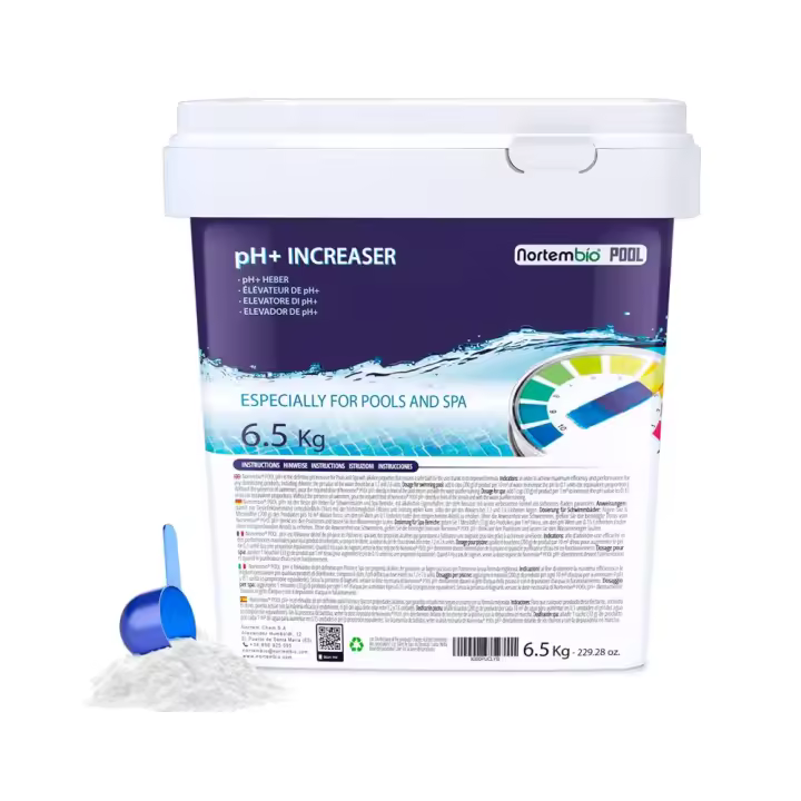 Nortembio Pool Elevador pH Plus 6,5kg para Piscinas y Spas en Formato Polvo. Mejora la Calidad del Agua. Seguro para toda La Familia. - 1