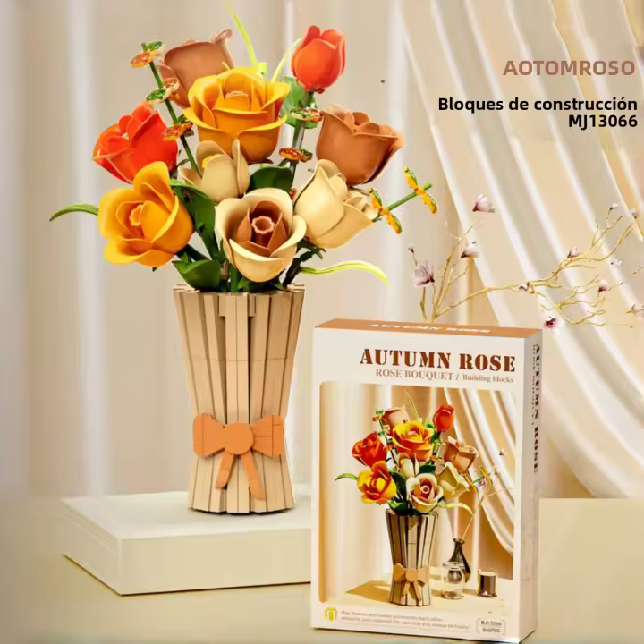 Bloques De Construcción De Rosa 868PCS Vaso De Flores Eternas Decoración De Hogar Regalo Romántico Para Niñas Juguetes DIY Para Niños - 1