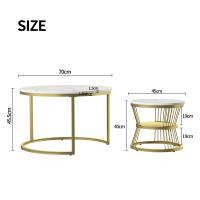 Set de 2 Mesas de Centro Redondas Nido, Efecto Mármol Blanco y Estructura Dorada, MDF con Acabado PU, Mesas Auxiliares Apilables para Salón - details 2