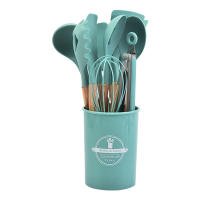 Set De 12 Utensilios De Cocina De Silicona Con Mango De Madera Y Cesta De Almacenamiento Resistente a Altas Temperaturas Y Antideslizante Incluye Espátula Y Cuchara - details 4