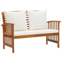 vidaXL Banco de jardín con cojines 119 cm madera maciza de acacia en color Negro y gris oscuro/Marrón y blanco/Marrón | acolchados duraderos para sofás de jardín terraza exterior - details 1
