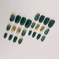 Uñas Postizas De Rosas Doradas Para 24 Dedos Acabado Brillante Fáciles De Aplicar Y Quitar Material De Resina Estilizado - details 1