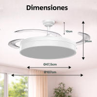 Ventilador de Techo Retráctil con Luz LED  72W CCT Regulable, Motor DC Silencioso de 6 Velocidades, Control Remoto, Ø1070mm – Ventilador de Techo Moderno para Salón, Dormitorio, Oficina ostark-LEDUNI - details 0