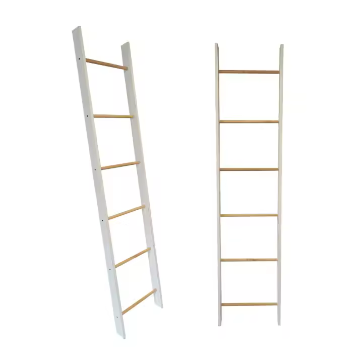 Toallero y Columna de Pie Blanco Mate-Natural 48*159cm Escalera de madera decorativa para colchas de estilo rústico de 6 pies para exhibición, escalera de colcha rústica decorativa pintada - 1