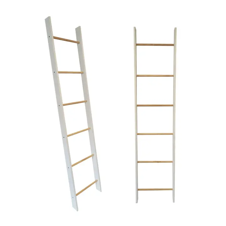 Toallero y Columna de Pie Blanco Mate-Natural 48*159cm Escalera de madera decorativa para colchas de estilo rústico de 6 pies para exhibición, escalera de colcha rústica decorativa pintada - 1