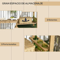 Outsunny Carrito de Madera de Bar Carro de Servicio de 2 Niveles con Asa Lateral 3 Portabotellas y 2 Ruedas para Jardín Patio Terraza 95x47x74 cm Natural - details 3