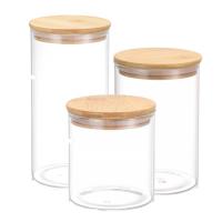 LILI HOME Bote de cristal con tapa de bambú más capacidades y dimensiones para elegir:  720 ml: Ø9.5 cm x Altura 10 cm. 1050 ml: Ø10 cm x Altura 15.5 cm. 1400 ml: Ø9.5 cm x Altura 20.5 cm. Cristal transparente de alta calidad, resistente y apto - details 0