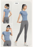 Ropa deportiva para exteriores, adelgazante, fitness, running, mallas absorbentes de sudor, tops de yoga, camisetas de manga corta, ropa de yoga para mujer - details 11
