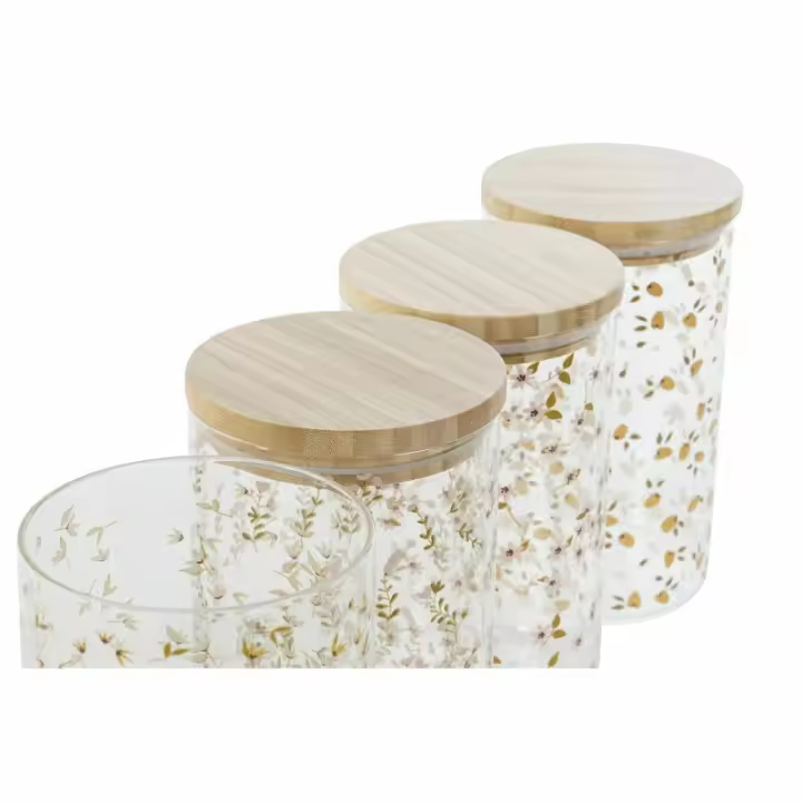 DKD Home Decor - Bote DKD Home Decor Bambú Vidrio de Borosilicato Shabby Chic 1 L 10 x 10 x 17 cm (4 Unidades) - 1