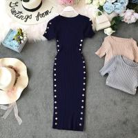 Vestido Elegante Para Mujer 2023 Nuevo Verano Tejido Oficina Vestido De Rodilla Bodycon De Alta Calidad Con Botones Para Oficina - details 10