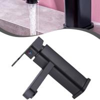 Grifo de Base cuadrada para lavabo de baño, mezclador de agua fría y caliente montado en cubierta, color negro mate - details 3