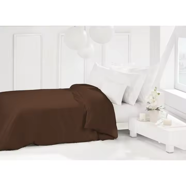 Manterol - Funda nórdica de algodón percal 200 hilos marrón. Funda de tejido natural liso para los meses de invierno y entretiempo, resistente, duradero y de fácil planchado. - 1