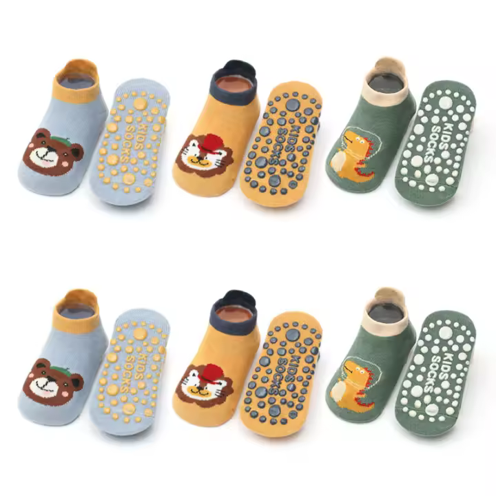 6 Pares De Calcetines De Algodón Para Niños Con Patrón De Animales De Dibujos Animados Cómodos Transpirables Antideslizantes Para Piso - 1