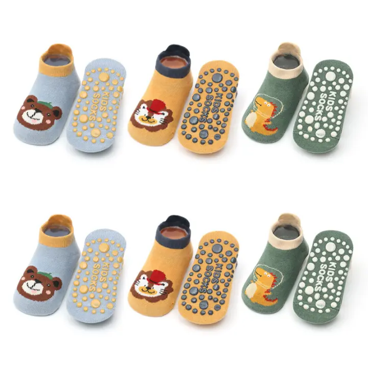 6 Pares De Calcetines De Algodón Para Niños Con Patrón De Animales De Dibujos Animados Cómodos Transpirables Antideslizantes Para Piso - 1
