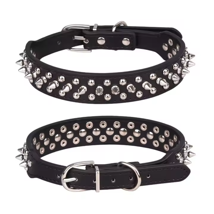 Collar De Cuero PU Para Perros Y Gatos Estilo Punk Con Punzón Y Tachuelas Collar De Ganchos Redondos Para Pequeños Animales - 1