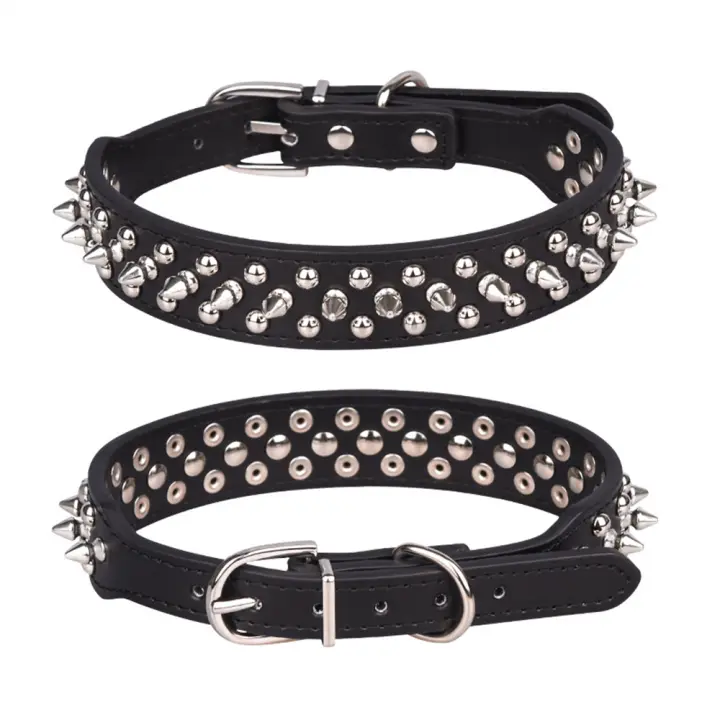 Collar De Cuero PU Para Perros Y Gatos Estilo Punk Con Punzón Y Tachuelas Collar De Ganchos Redondos Para Pequeños Animales - 1