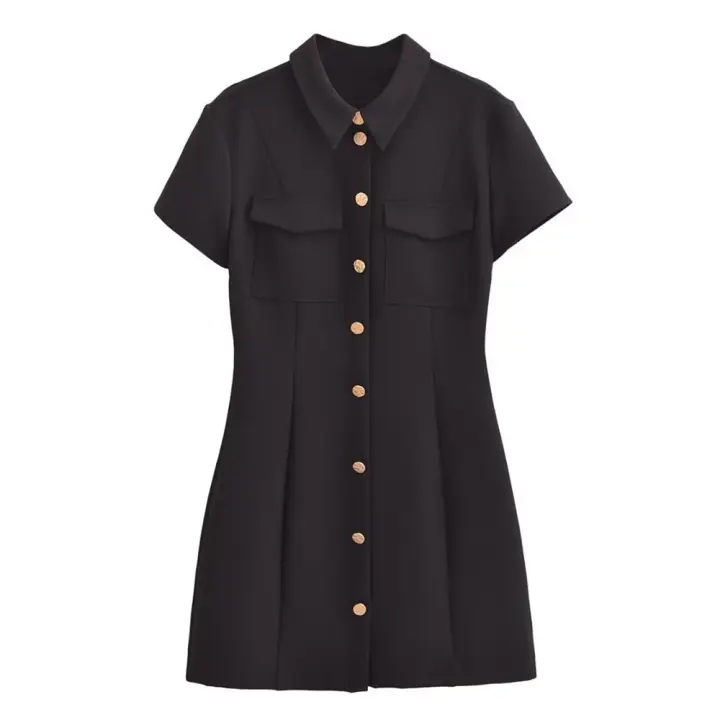 Vestido Corto Negro De Moda Para Mujer Con Cierre De Borla Y Cuello Redondo Slimming Estilo Invernal De Zach Ailsa - 1