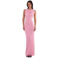 Vestido Maxi De Punto Para Mujer Verano Playa Sin Mangas Rosa Translúcido Ajustado Silueta A-Line Cuello Redondo Estilo High Street - details 3
