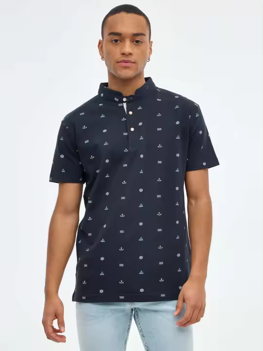 Polo regular de manga corta y cuello mao con botones con estampado miniprint INSIDE - 1