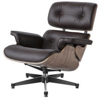 EU Stock TY304 Classic Recliner Light Walnut Armchair With Dark Brown Cowhide Black Big Head Foot 360° Swivel Lounge Chair Furniture Genuine Leather Recliner Chair Modern Lounge Chair with Ottoman for Home Living Room Office (Brown) - details 1