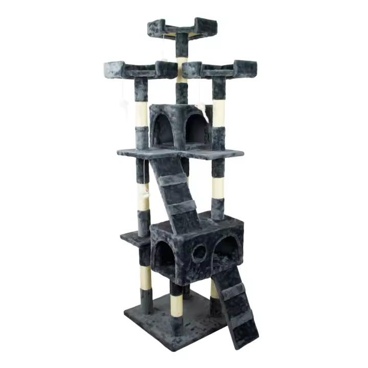 Árbol Rascador para Gato Grande Mobiclinic Modelo Tom Para Escalar 4 Alturas Soporta hasta 10 kg con Plataformas y Refugios Juguete Desestresante Cuerda de sisal Gris Torre para gatos interior Condominio para gatitos - 1