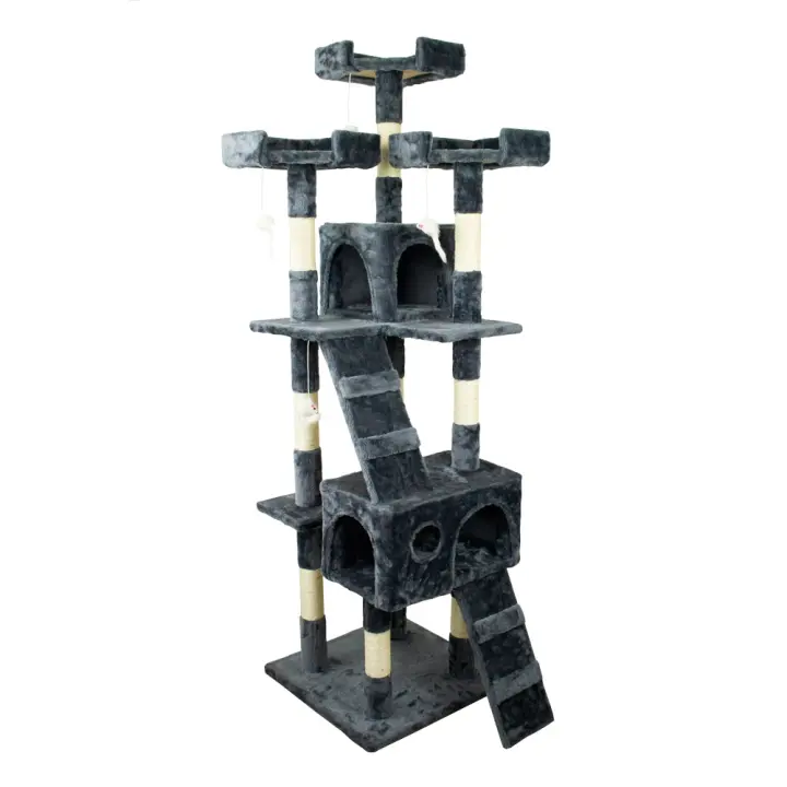 Árbol Rascador para Gato Grande Mobiclinic Modelo Tom Para Escalar 4 Alturas Soporta hasta 10 kg con Plataformas y Refugios Juguete Desestresante Cuerda de sisal Gris Torre para gatos interior Condominio para gatitos - 1