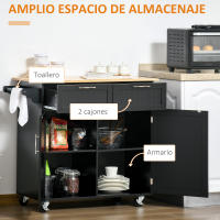 HOMCOM Carro de Cocina con Ruedas Mueble Auxiliar de Cocina con 2 Cajones 2 Puertas Estante Ajustable y Toallero para Comedor Salón 104x46x91 cm - details 0