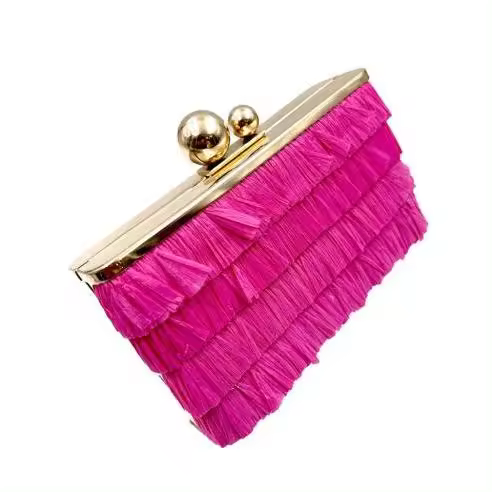 BOLSOS RAFIA FUCSIAS DE FIESTA PARA BODAS VERANO Y CEREMONIAS EN LA PLAYA - 1